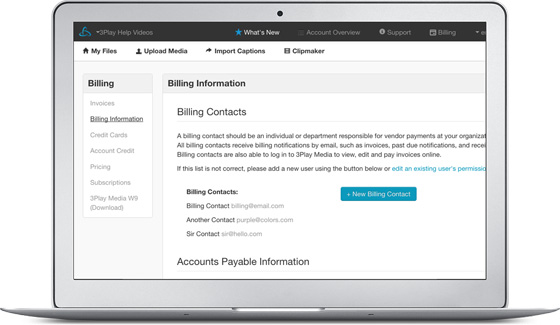 image of the billing information page on the 3Play Media platform