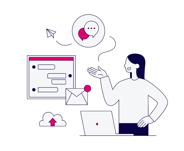 person looking at messages and their computer 