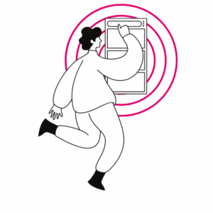 cartoon man touching a screen