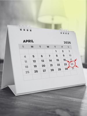 calendar with April 24th, 2026 circled